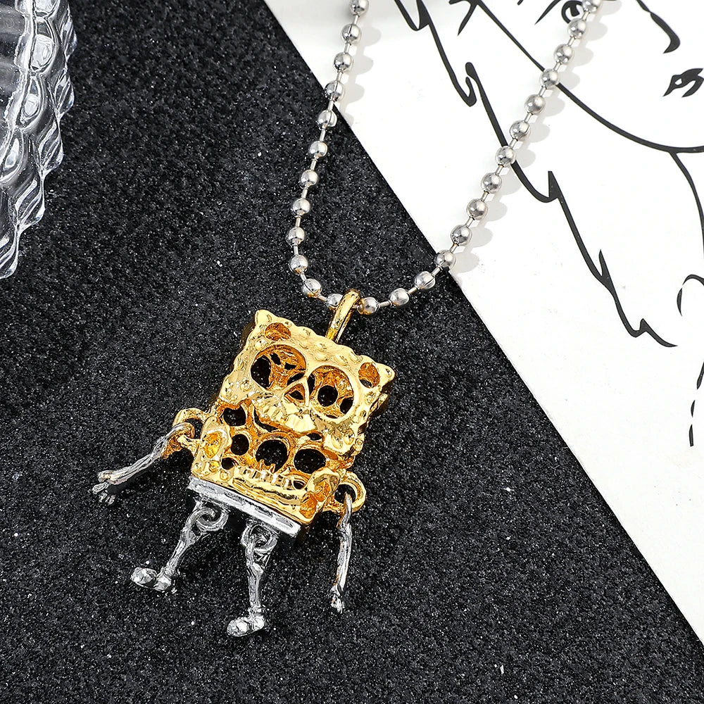 Cute SpongeBob SquarePants Skull Pendant Necklace – Trendy spongebob Jewelry for Men & Women