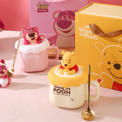 Disney Winnie The Pooh & Lotso Ceramic Mug with Spoon – Cartoon Gift Box Coffee Cup – Perfect Friend's Birthday Present