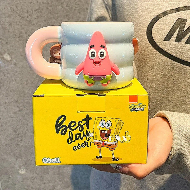 320ml SpongeBob SquarePants Ceramic Mug – Cute Cartoon Coffee Cup for Couples, Breakfast, or Holiday Gifts