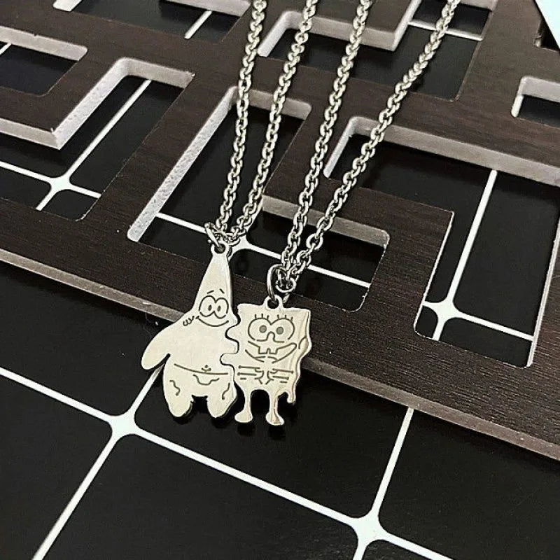 Cute SpongeBob SquarePants & Patrick Star Best Friend Necklace – Couple Pendant Gift for Him & Her