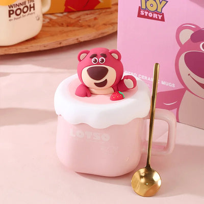 Disney Winnie The Pooh & Lotso Ceramic Mug with Spoon – Cartoon Gift Box Coffee Cup – Perfect Friend's Birthday Present