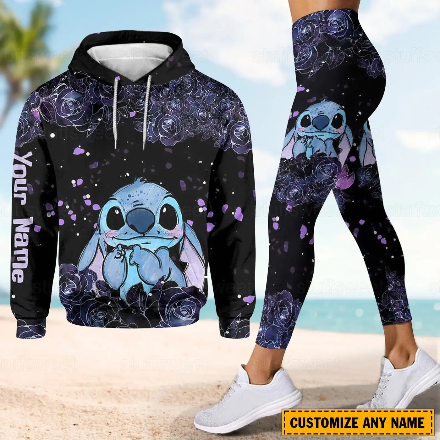 2025 3D Printed Stitch Hoodie & Yoga Pants Set – Disney-Inspired Women's Fashion Sportswear