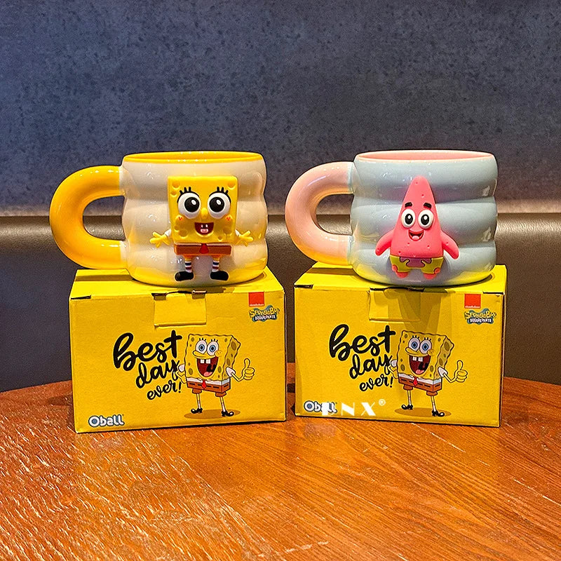 320ml SpongeBob SquarePants Ceramic Mug – Cute Cartoon Coffee Cup for Couples, Breakfast, or Holiday Gifts