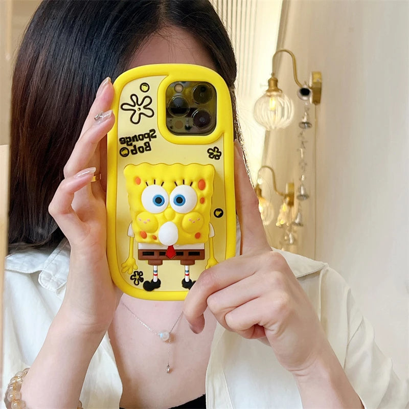 Adorable 3D SpongeBob & Patrick Silicone Phone Case for iPhone