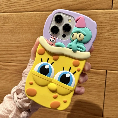 Adorable 3D SpongeBob & Patrick Silicone Phone Case for iPhone