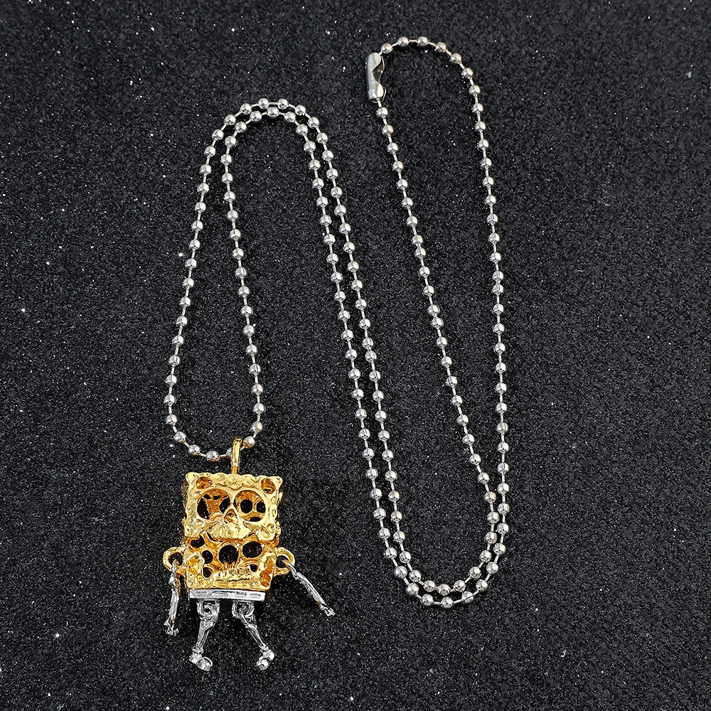 Cute SpongeBob SquarePants Skull Pendant Necklace – Trendy spongebob Jewelry for Men & Women