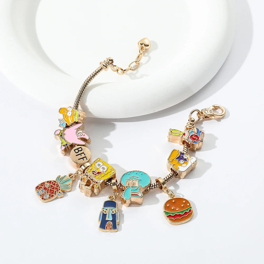 SpongeBob SquarePants Charm Bracelet  – Featuring Squidward Tentacles & Patrick Star BFF Charms