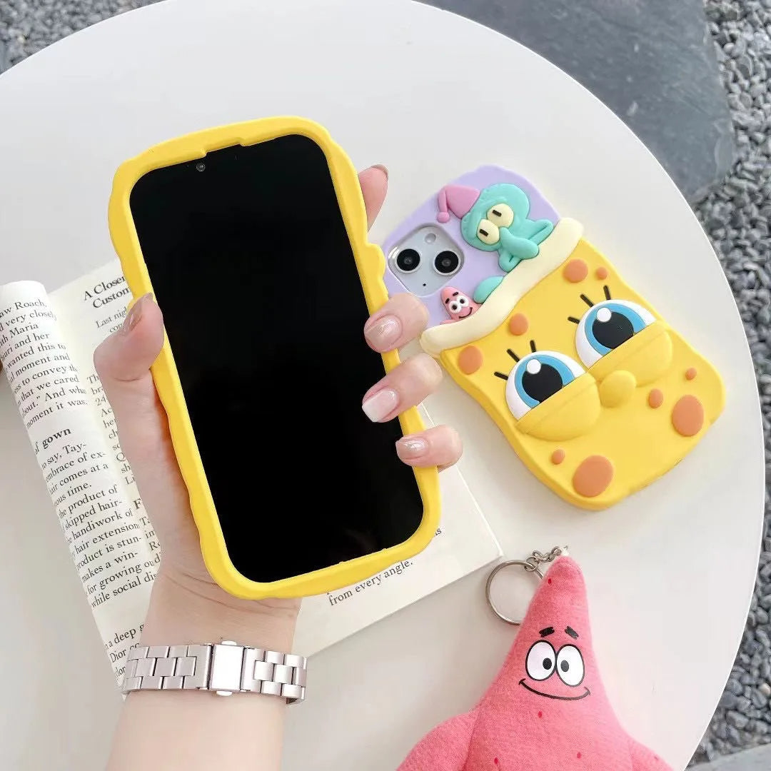 Adorable 3D SpongeBob & Patrick Silicone Phone Case for iPhone