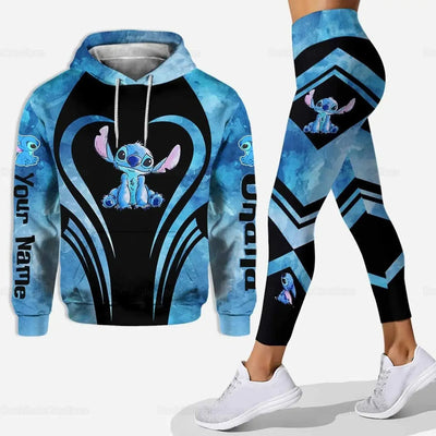 2025 3D Printed Stitch Hoodie & Yoga Pants Set – Disney-Inspired Women's Fashion Sportswear