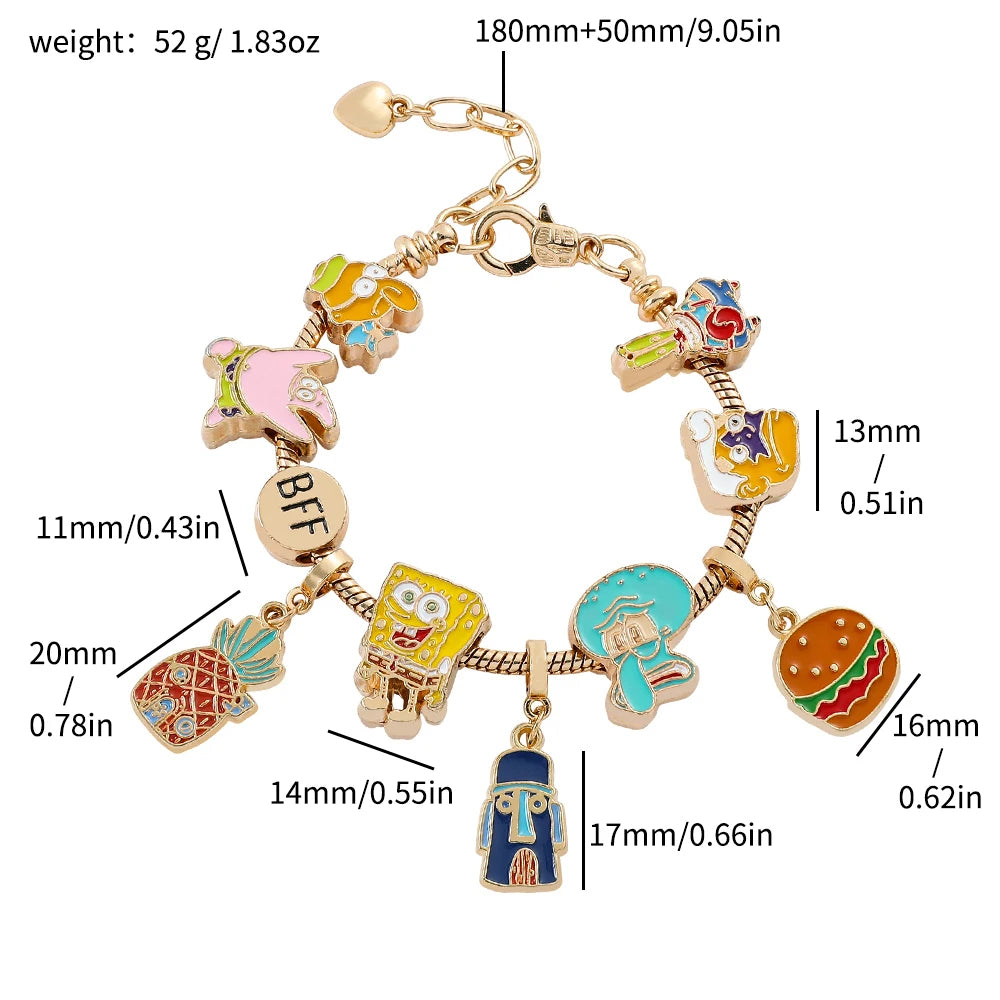 SpongeBob SquarePants Charm Bracelet  – Featuring Squidward Tentacles & Patrick Star BFF Charms